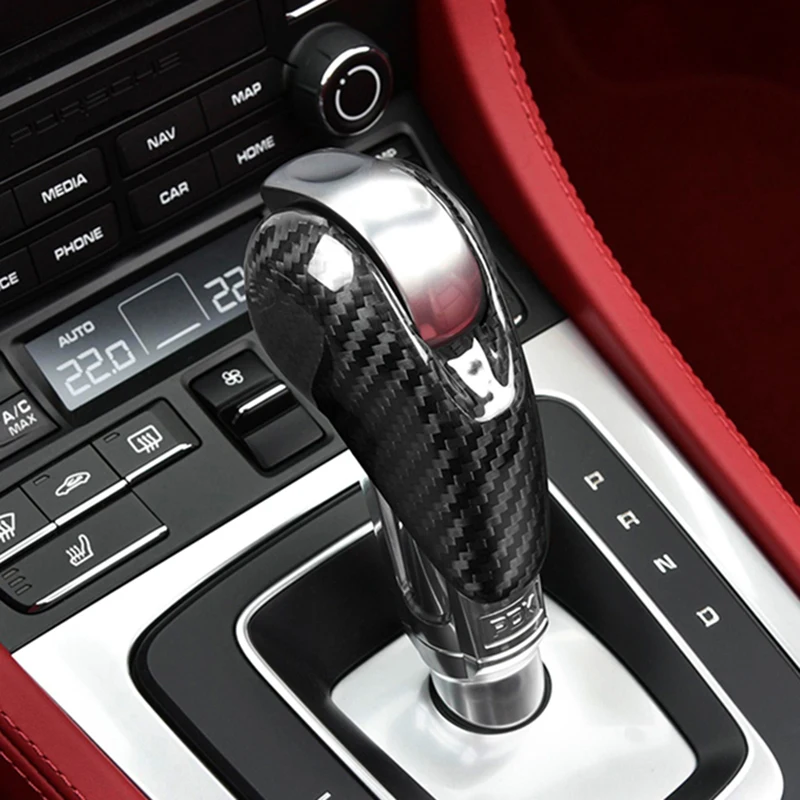 For Porsche 911 718 Boxster Panamera Cayman Macan Real Hard Carbon Fiber Gear Shift Knob Sticker for Macan Gear Head Cover Trim