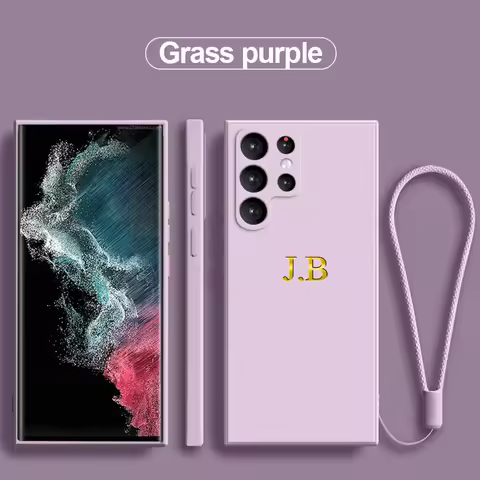 Personalized Name Liquid Silicone Case For Samsung S24 S23 S22 S21 Ultra Plus A54 A53 A52 5G Customized Initials Cover S24 S23