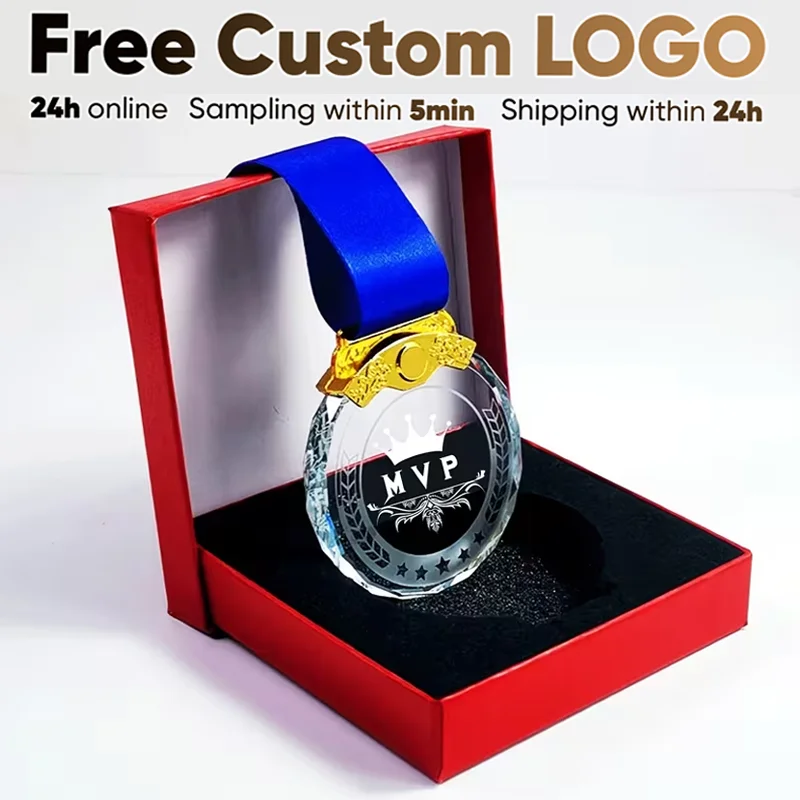 Free Customized Crystal Plaque with Box Perfect for Honoring Award Winners Suitable for Sports Competitions Festive Celebrations