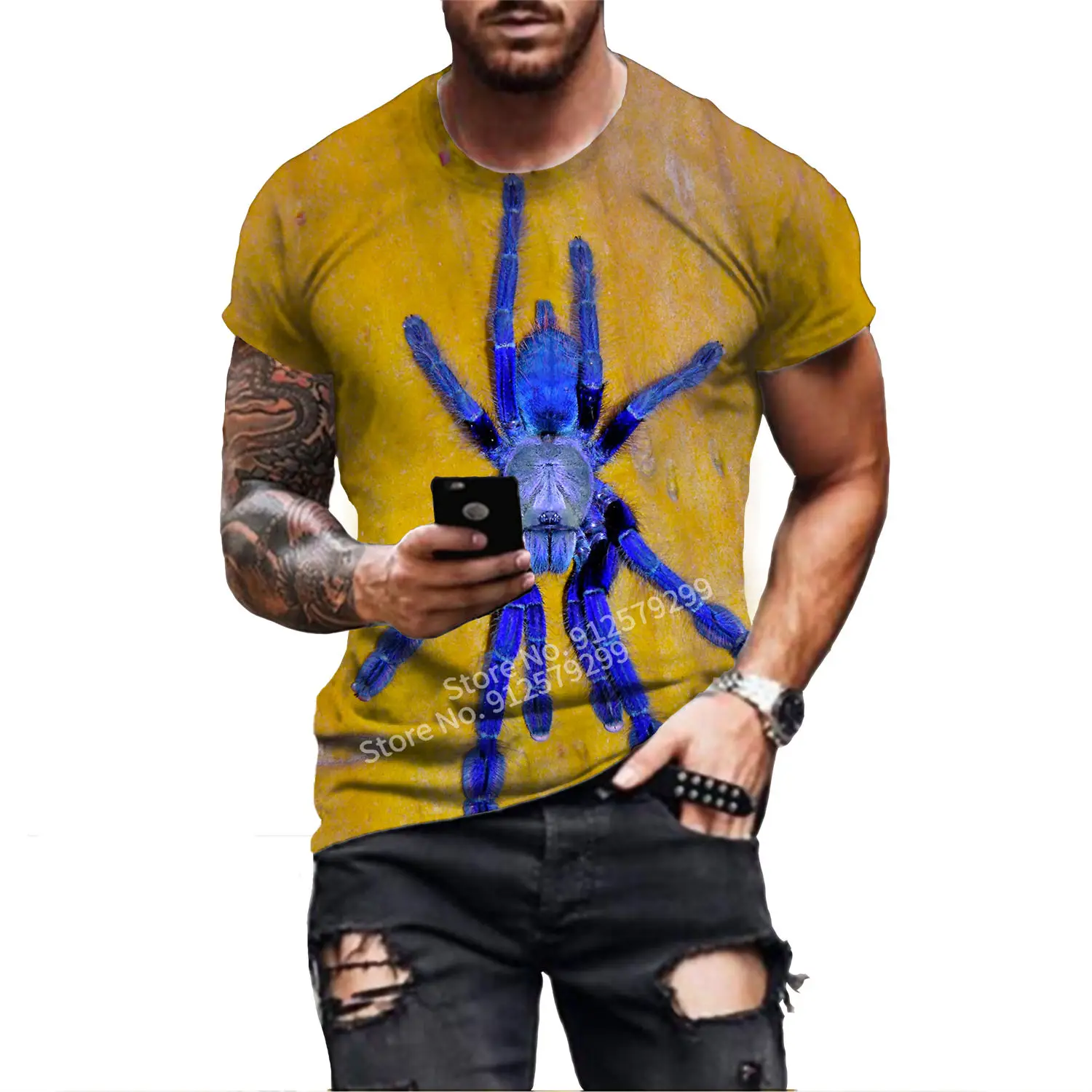 Newest Summer Men\'s Fashion T-shirt Spider 3D Print T Shirt Personality Short Sleeve Hip Hop O-Neck Top