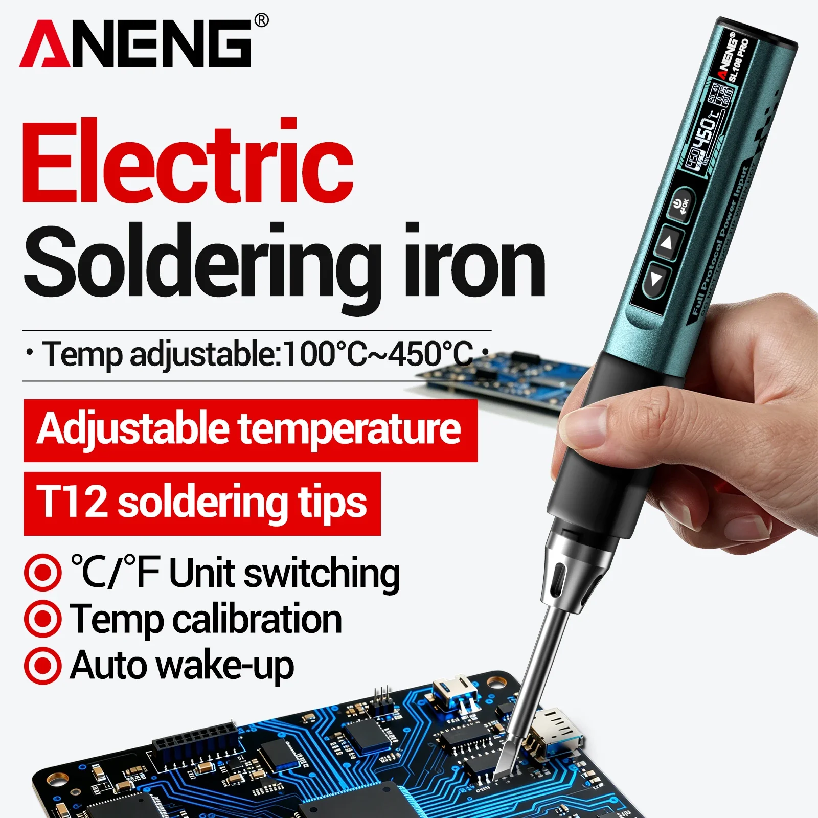 ANENG SL108 PRO Digital Soldering Station Iron T12 Tip 9-28V Fast Charge Rotatable Screen Multi-language Electronics Welding Kit
