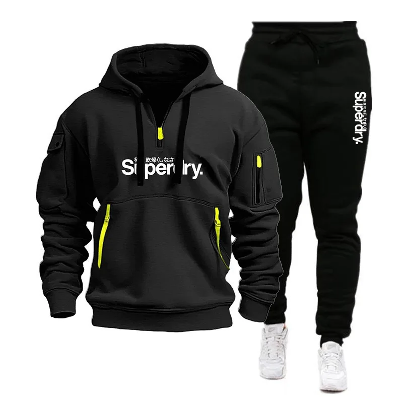 Fashion Tracksuit Men Suit Autumn New Zipper Cardigan Jacket+Sweatpants Stripe Running Fitness Basketball Jogging 2 Piece Set