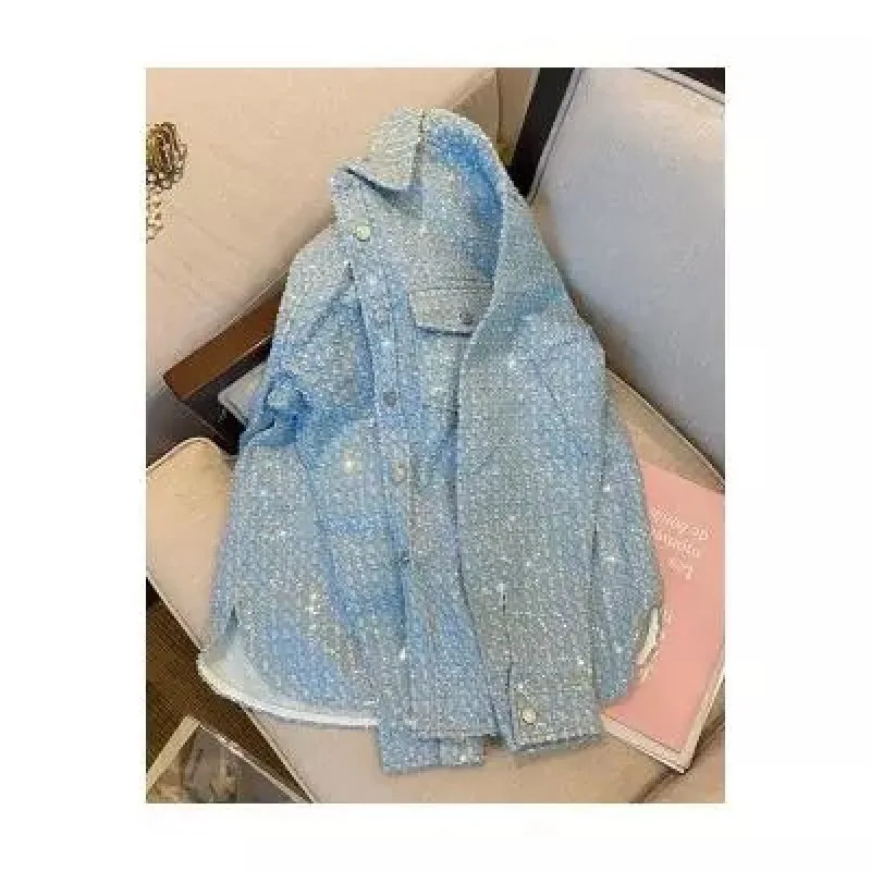 Heavy Embroidery Sequins Jean Coat Women 2023 New Autumn Clothes Korean Loose Leisure Top High-Grade Blue Jacket Casaco Feminino