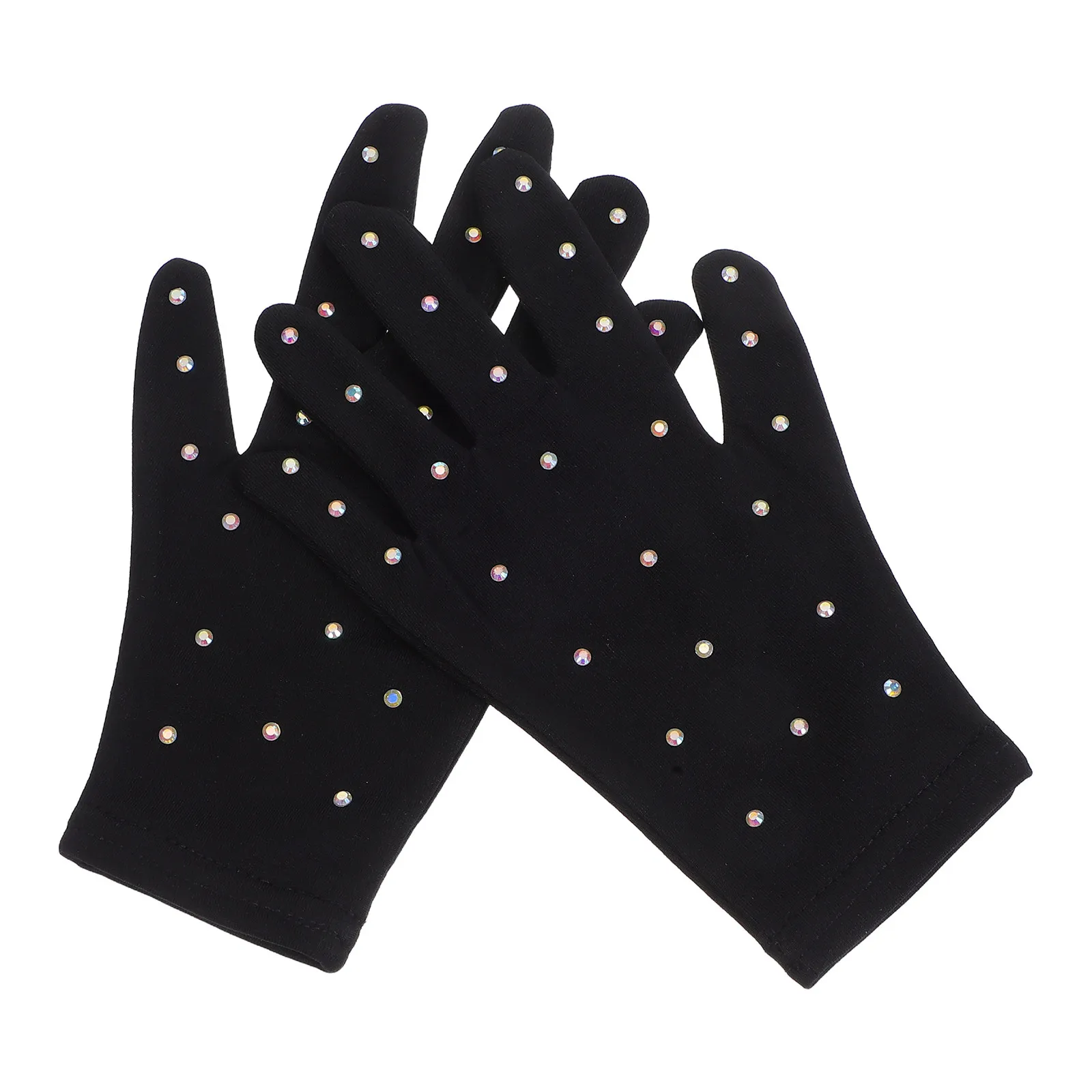 

1Pair Elastic Performance Gloves for Figure Skating Ice Sports Dance Party Rhinestone Decorative Breathable Stretch