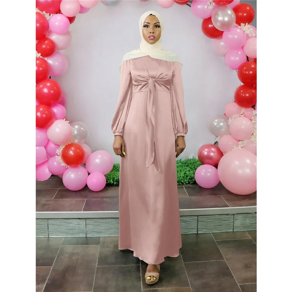 Ramadan dubai abaya turquia kaftan feminino muçulmano maxi vestido de cetim islam jalabiya marrocos caftan femme musulmane vestidos eid robe