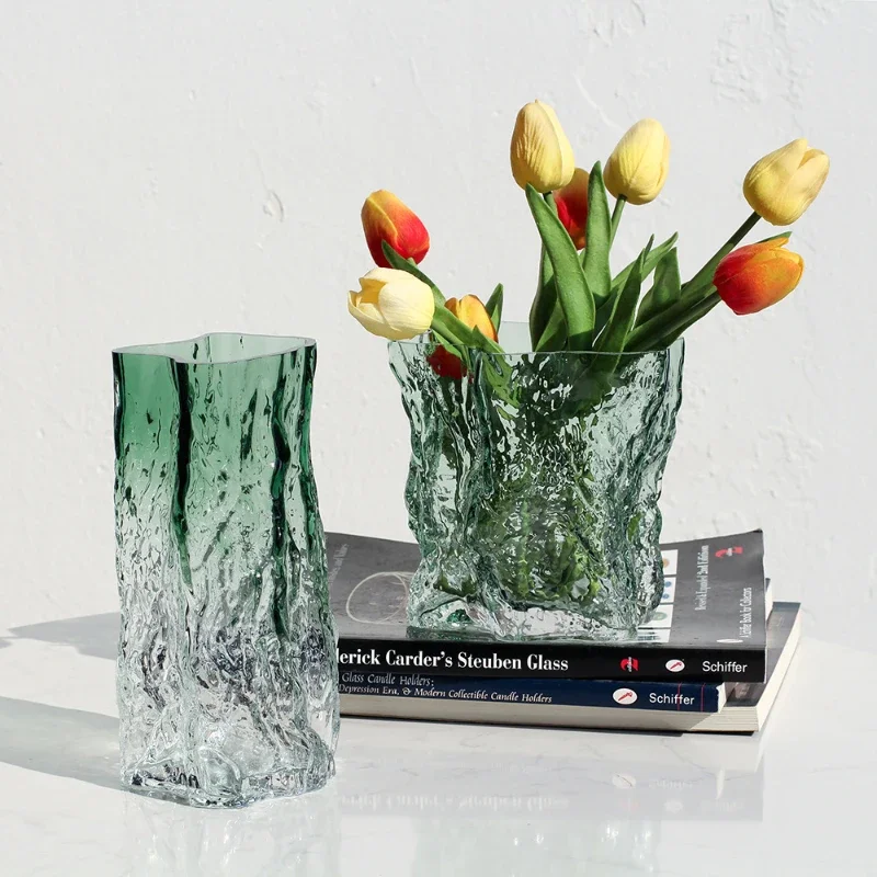 Nordic blowing thick gradient glacier transparent glass vase flowers green plant table decoration hydroponic simple vase