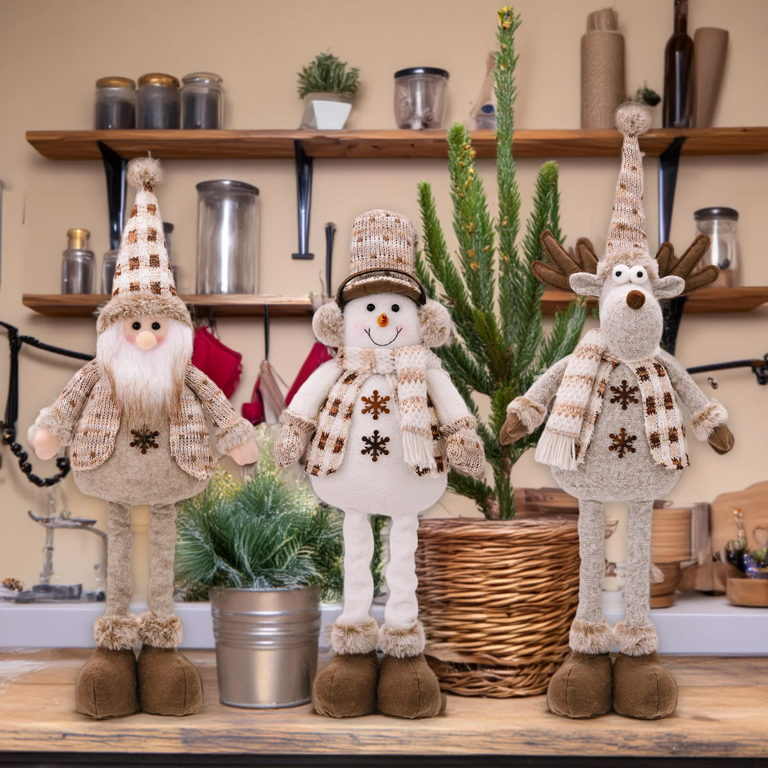 New Telescopic Doll Ornament Christmas Day Atmosphere Decoration Elderly Snowman Elk Telescopic Doll 크리스마스 피규어
