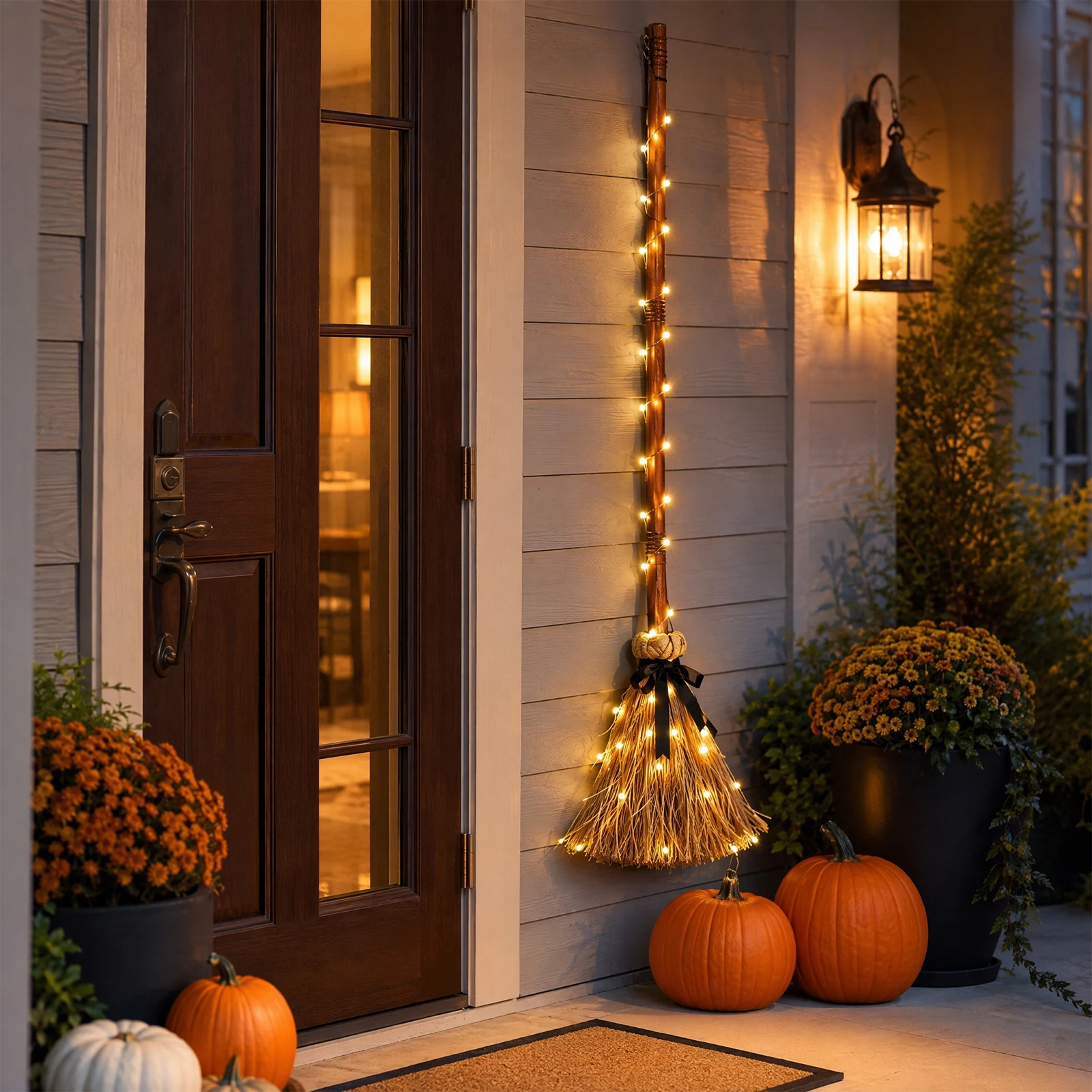 Floating Electric Witch Broom 95CM Halloween Haunted Animated Clap Voice Control Wall Door Window Mount Decor