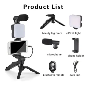 Smartphone -Vlogging -Kit mit Stativ, Telefonunterstützung, Mini -Mikrofon, LED -Starterlicht für Tiktok, Live -Stream, Video, YouTube 9 Hauptverkäufe Abajur mit Kamera Spion - №7