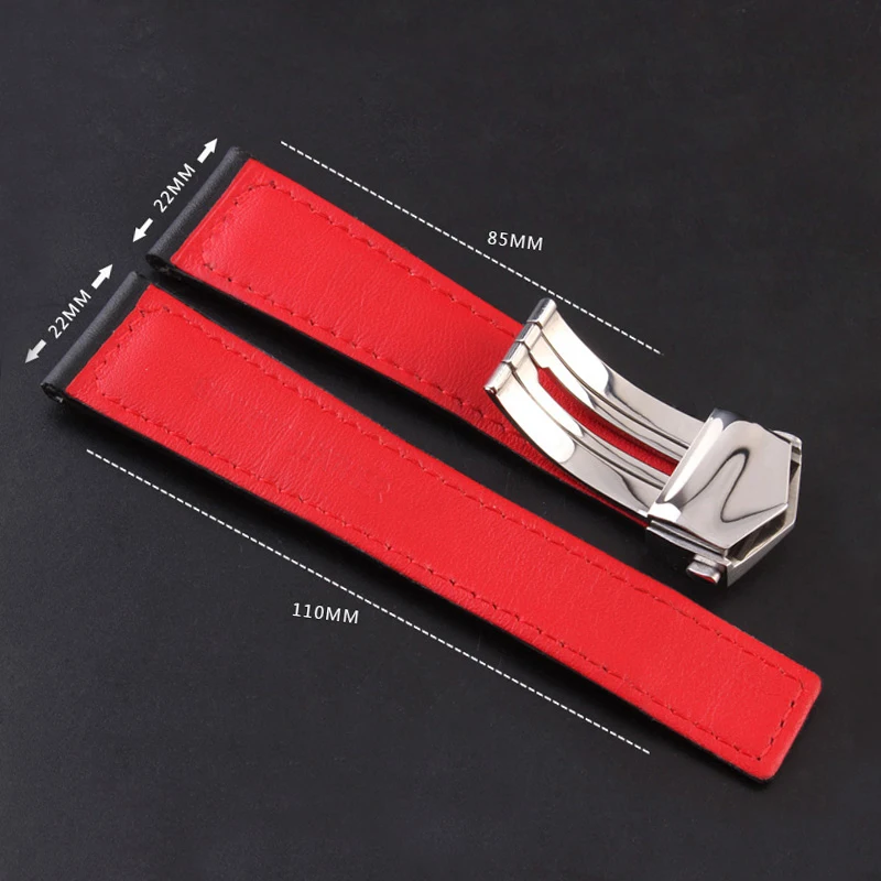 Cowhide Watch Strap 22mm Wristband For Tag Heuer Carrera diving Monaco F1 Fiyta Tissot Watch band Red stitches Leather bracelet