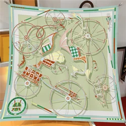 90cm Twill Silk Scarf Shawl Luxury Brand Carriage Wheel Print Square Scarves Women Hijabs Bandana Silk Foulards Neckerchief