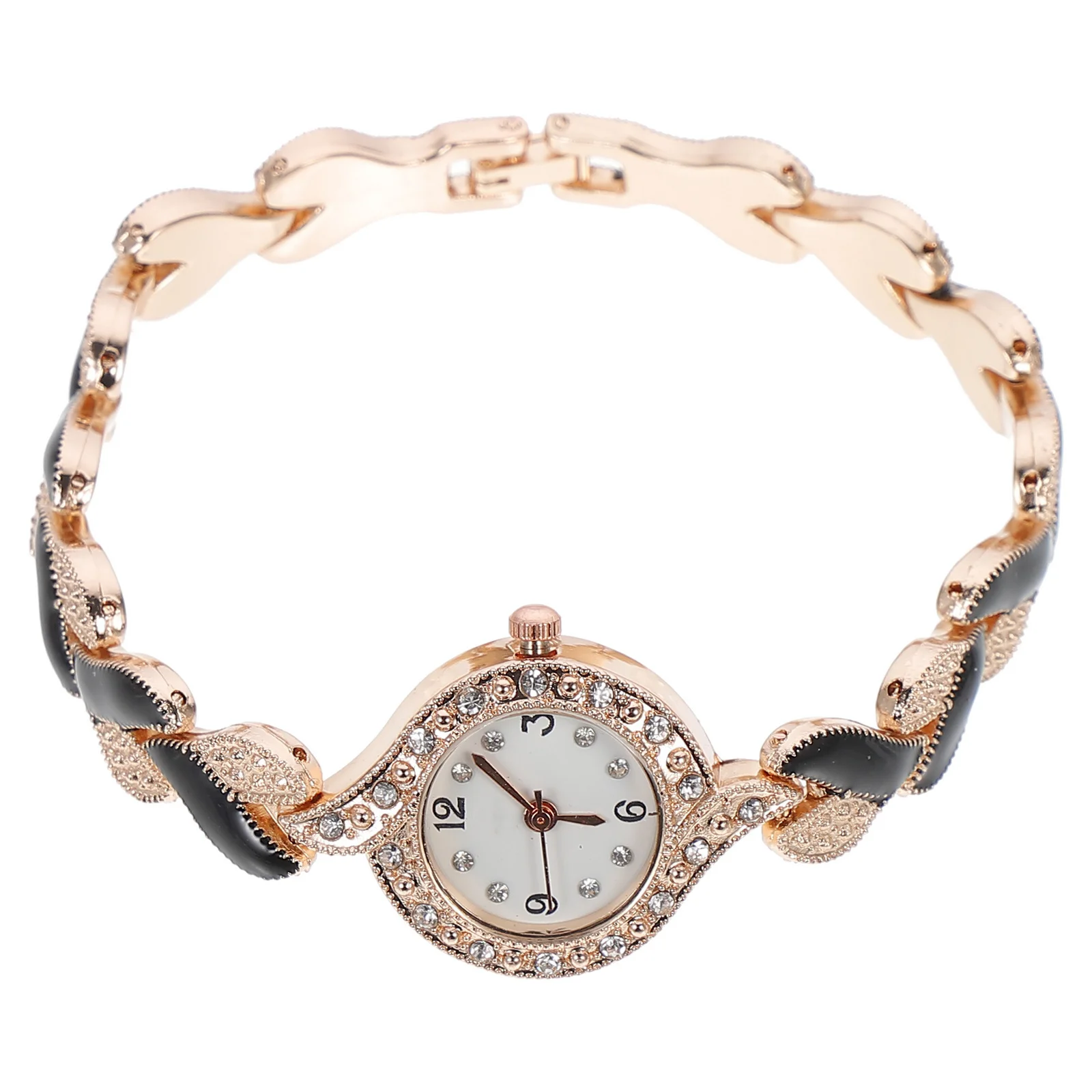 1Pcs Watch Golden Black Rhinestone Stylish Bracelet Watch High Quality Materials No Fading Gift for Girlfriend