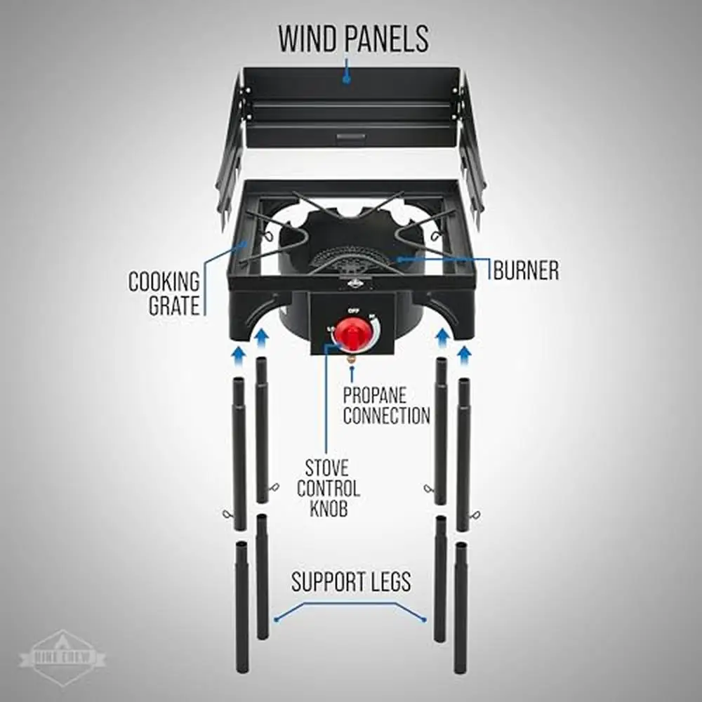 Outdoor Dual-Burner Gas Stove 75,000 BTU Cast Iron Cooktop with Removable Legs & Wind Panels