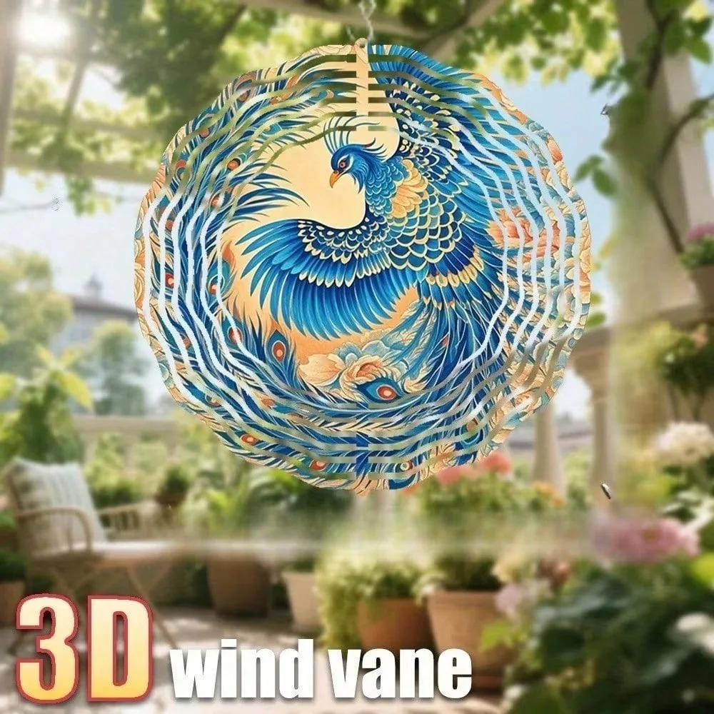 CIFBUY Wind Chimes Metal Outdoor Garden Decor Waterproof Anti Rust 360° Spiral Rotating 3D Blue Phoenix Art for Patio Yard Home