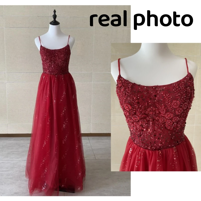 Customized Shiny Sequined Long Evening Dress Sexy Strapless A-line Robe De Soiree Classic Spaghetti Strap Elegant Prom Dress