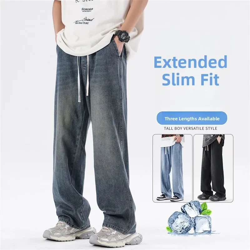 

Extended Length Men's Jeans Summer Thin American Vintage Straight Leg Casual Wear Resistant mid Waist Fit Youth ular