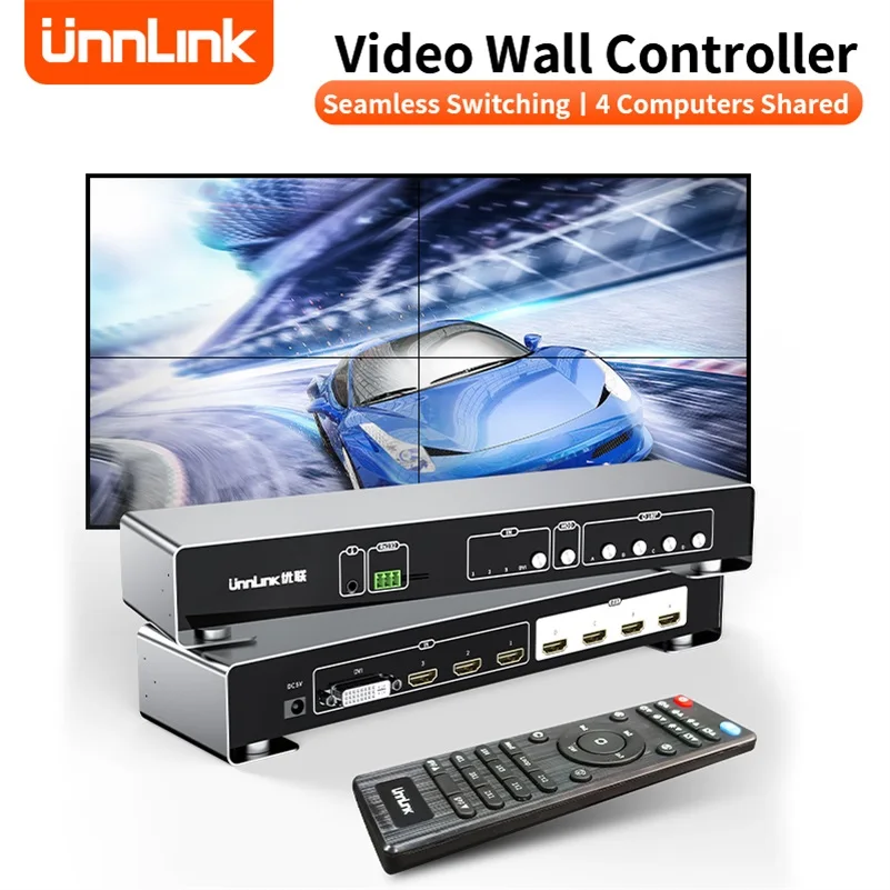 

Unnlink HDMI DVI Video Wall Controller Multi-screen Splicing Box 1x2 1x3 1x4 4x1 2x2 Splicing Mode Video Wall Processor Splicer