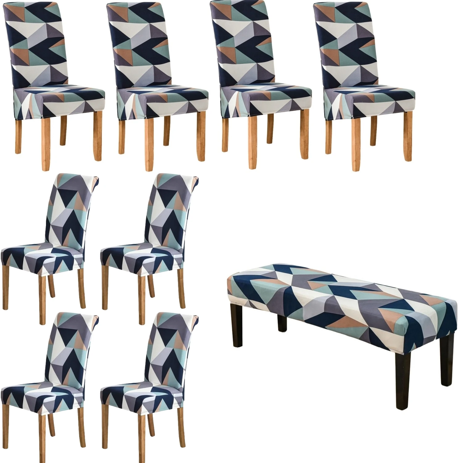 

Stretch Dining Chair Slipcover and Bench Cover Printed Dining Room Chair Covers Washable Bench Seat Cushion Covers Home Decor