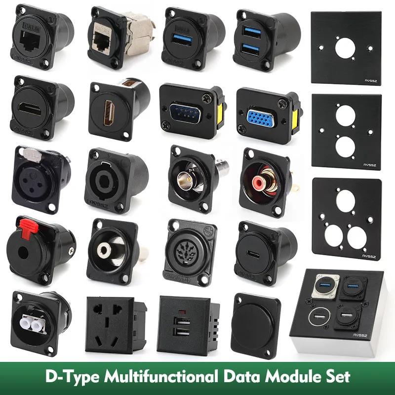 (AWSDZ02) 5pcs USB 3.0 D-Type Panel Mount Coupler Dual Socket USB2.0 Solderless Adapter for 86 Wall Plate Black Silver