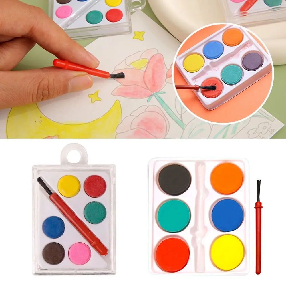 High Quality with Painting Brush Watercolor Paint Set 6 Colors Solid Watercolor Pigment Washable Painting Pigment Set Children