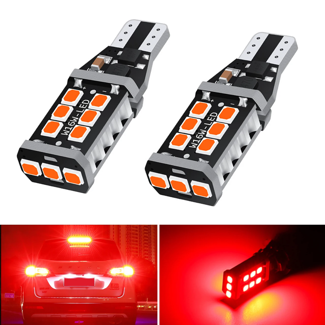 2PCS T15 W16W LED Super Bright 15SMD 2835 921 912 LED Canbus No ERROR Car Backup Stop Reserve Lights Bulb Brake Lamp red White