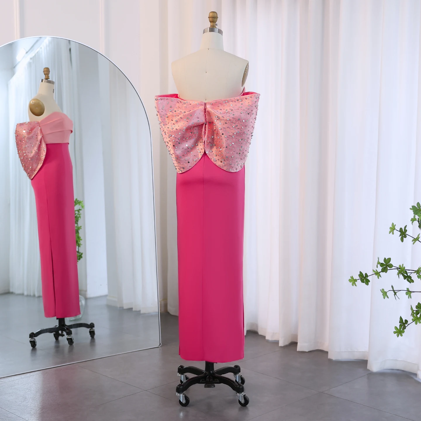 Sharon Said Elegant Pink Off Shoulder Evening Dress Sheath Ankle Length Sequins Women Wedding Party Gowns SF022 Customized