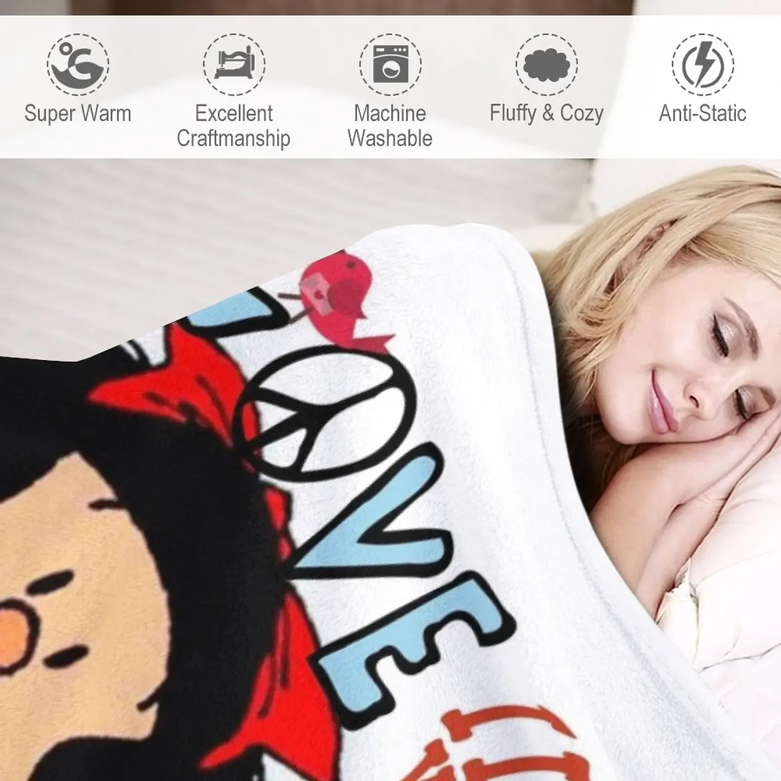 Love, love and mafalda surrounded by hearts Throw Blanket Flannel Fabric Nap Blanket blankets and throws Fashion Sofa Blankets