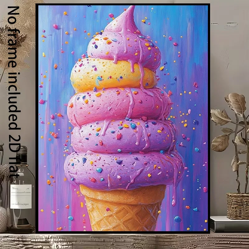 2D Flat, 1pc 1pcs Vertical Frameless Ice Cream Canvas - Pink & Yellow Sprinkles Suitable for Spring Summer Room Decor, Multic