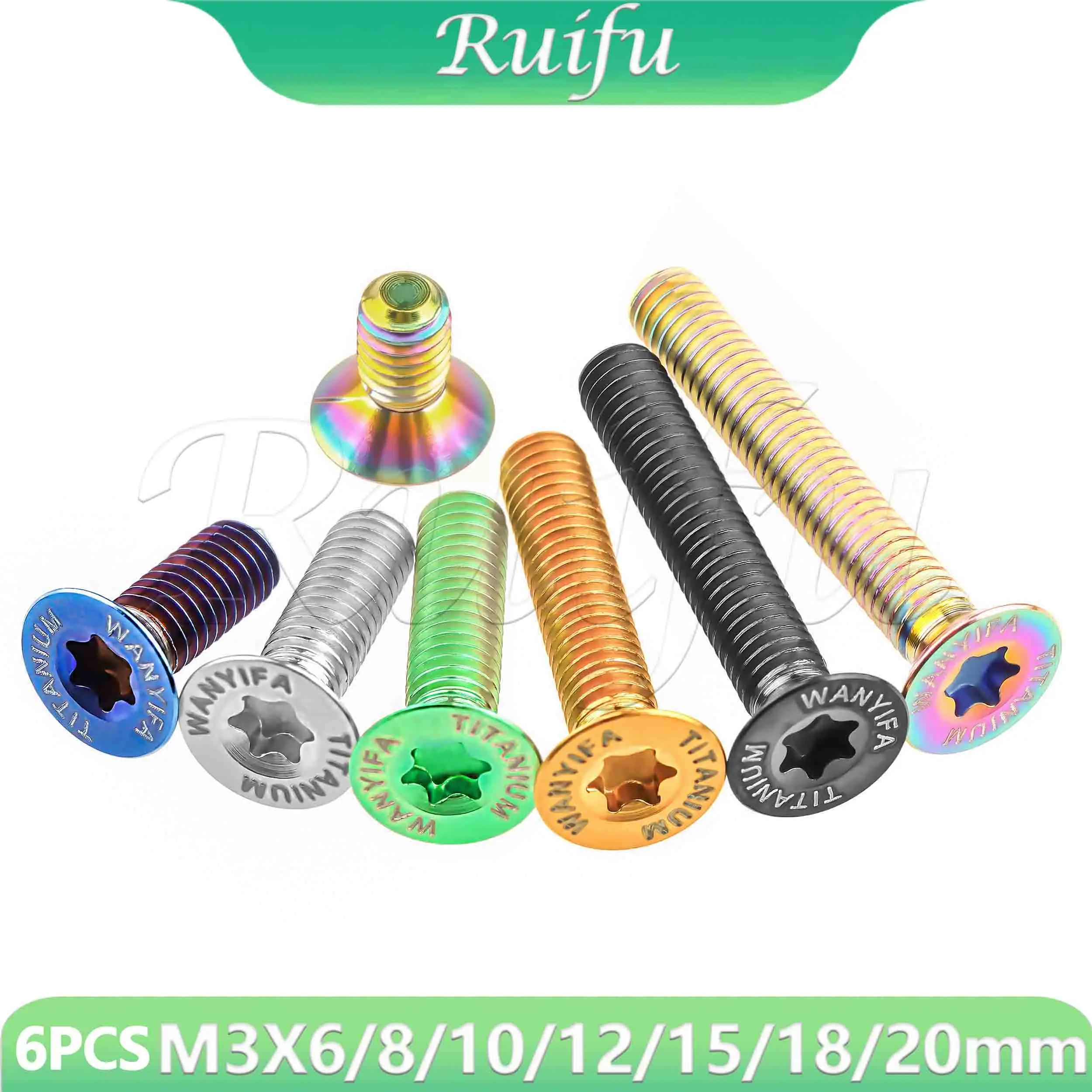 

Ruifu Titanium Bolt 6PCS M3X6 8 10 12 15 18 20mm Countersunk Head Cap Screws with Laser Marked Screws