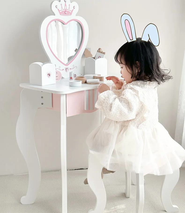 Children's simulation makeup table toy girl dresser little princess wooden playhouse toy birthday gift