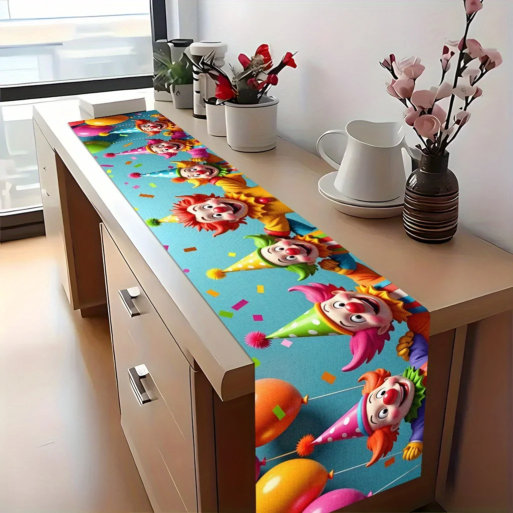 1pc Clown Party Theme Table Runner Rectangular Festive Decorative Cloth for Home Kitchen Dining Office Living Room Holiday Decor