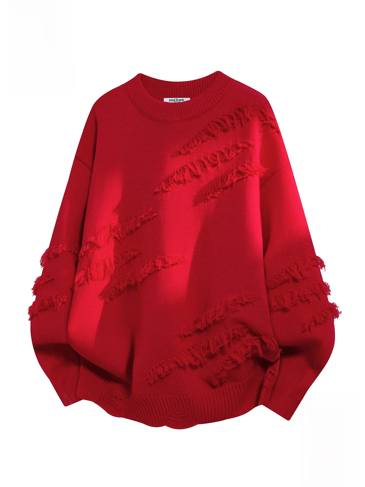 

PaulFrank Knitted Sweater for Men with Tassel Design Spring New Year Red Aosphere Couple Top Casual Loose Fit Long Sve