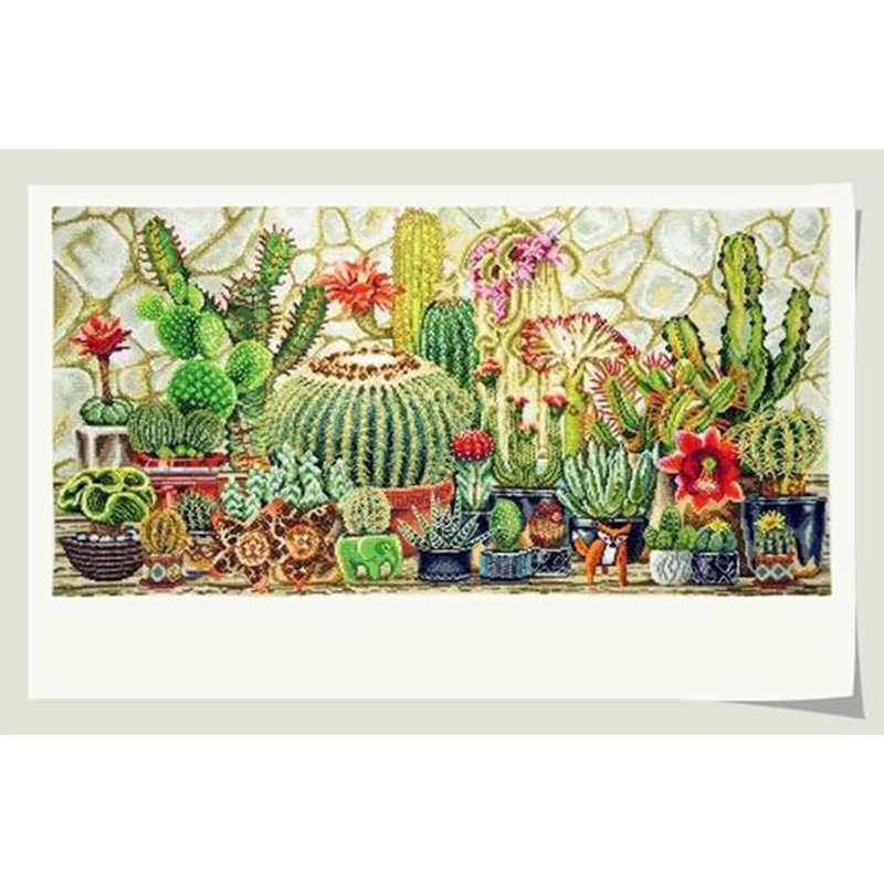 

Gold Collection Counted Cross Stitch Kit Cactus Cacti Cereus Tropical Plant Potted Landscape