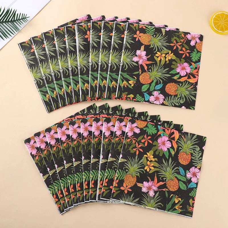 20pcs Tropical Pineapple Hibiscus Print Paper Napkins Disposable Napkins Summer Luau Hawaiian Party Beach Themed Event Supplies