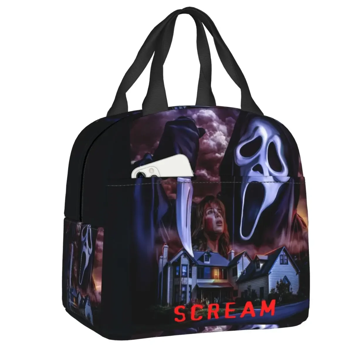 Scream Ghost Killer Portable Lunch Box for Women Waterproof Halloween Horror Movie Thermal Cooler Food Insulated Lunch Bag