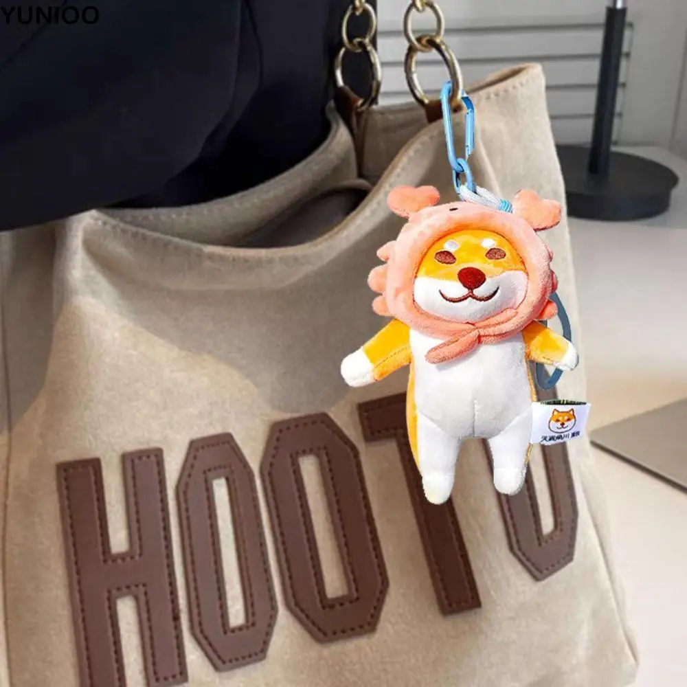 

PP Cotton Plush Dog Dolls Keychain Fluffy Interactive Shiba Inu Dog Backpack Pendant Handmade Soft Dressed Akita Dog Plush Doll