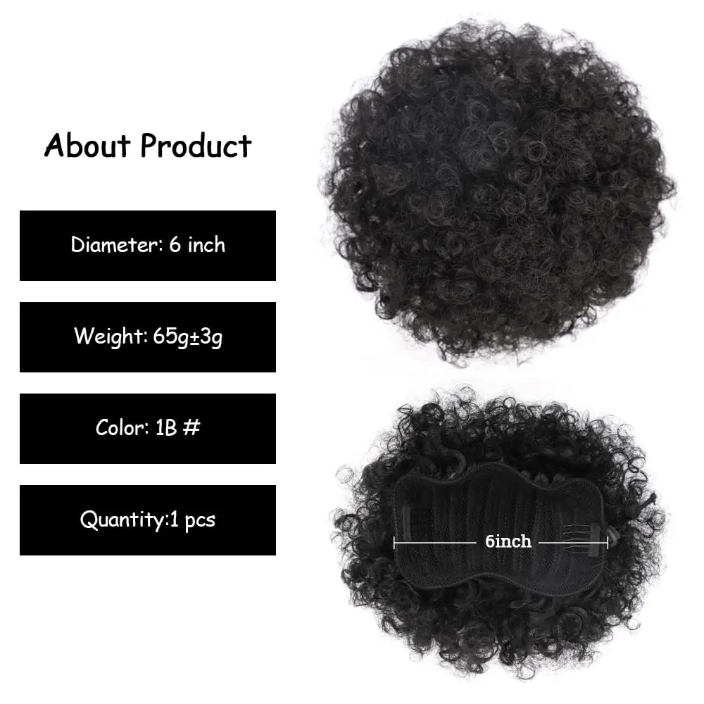 BALCK STAR-Afro Puff Drawstring Ponytail, Kinky Curly Bun Hair, extensões curtas sintéticas, Updo para mulheres e meninas negras, 65g