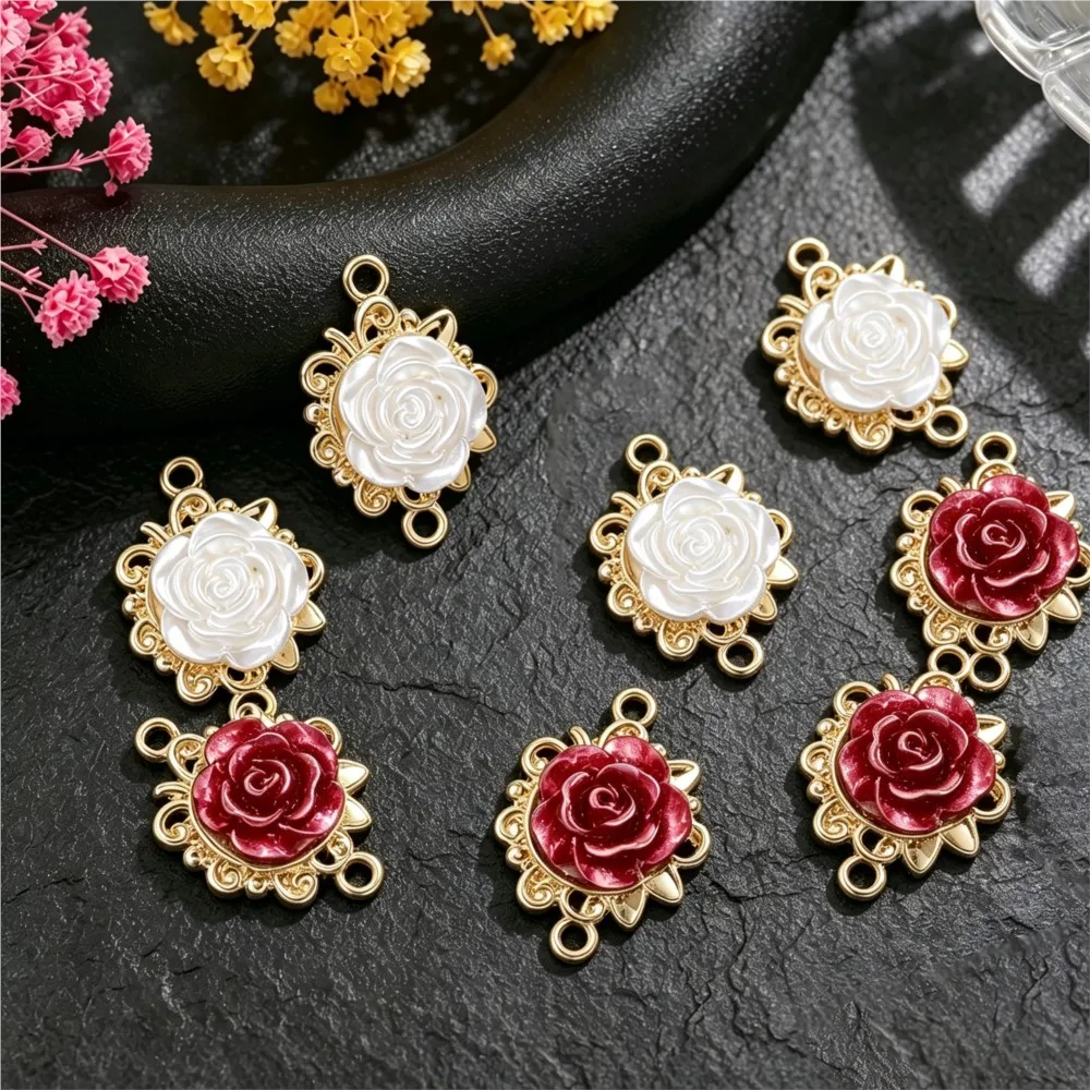 5/10Pcs Gold Color Red Rose Flower Charms Pendant Connector for Jewelry Making Necklace Bracelet DIY Findings Accessories Crafts