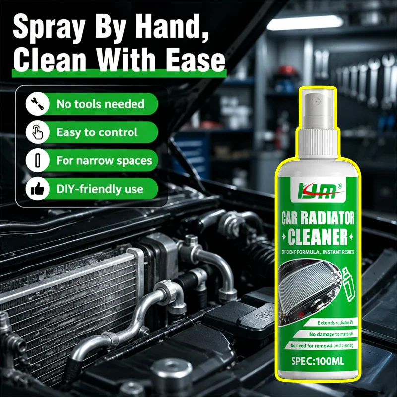 KJM Auto Radiator Cleaner Spray Car Condenser Fin Cleaner Engine Bay Grille Dust Oil Stain Remover With Towel 100ml