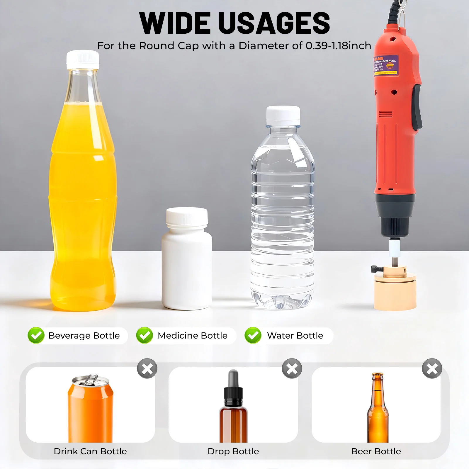 Electric Bottle Capping Machine Handheld Food Bottle Capper Bottle Screwing Sealing Machine for 10-30mm Round Plastic Cap