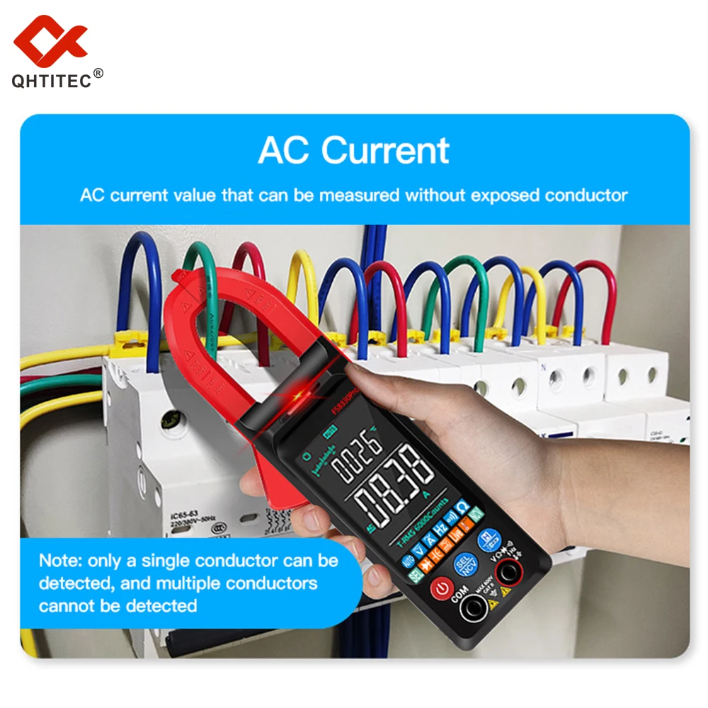 Qhttec – multimètre à pince numérique, 6000 points, courant DC/AC, 400a, grand écran couleur, testeur de tension Hz NCV
