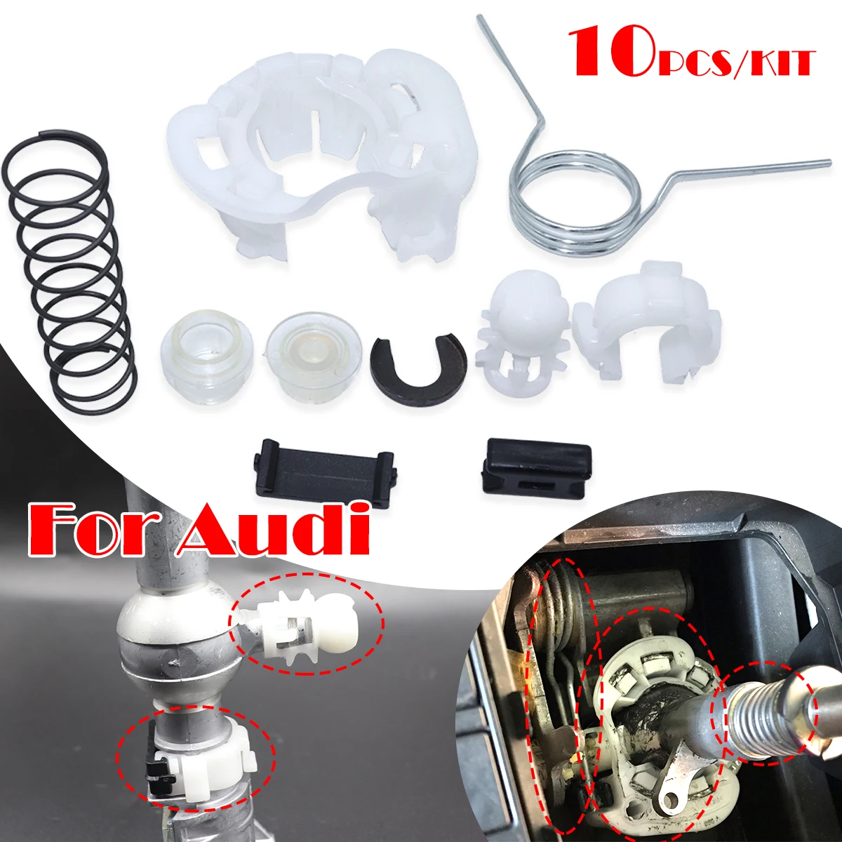 10Pc/kit For Audi A3 8P TT 8J Gear Shifter Selector Lever Bushing Shaft Gearbox Stick Spring MT Shift Issue Fix Gearstick Repair