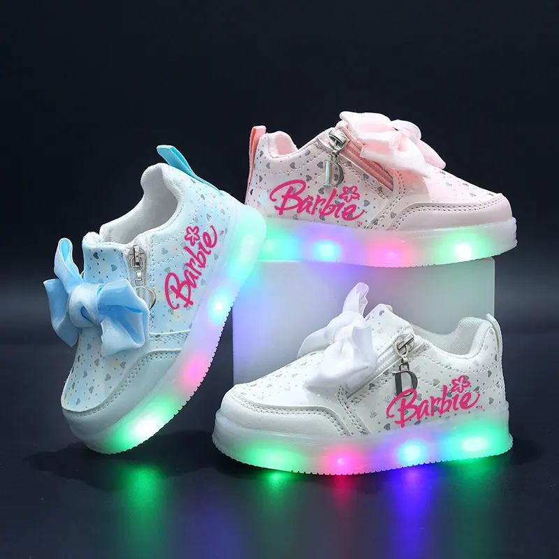 Children\'s luminous shoes sneakers Girls\' Barbie lamp shoes Kids casual sports shoes bow cute girls\' princess shoes Size 21-30