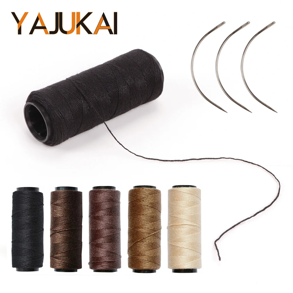 C Shape Curved Needles And Thread For Hair Extensions Hair Weft Sewing Tools 60Meters Hair Weaving Thread Wig Accessories Tools