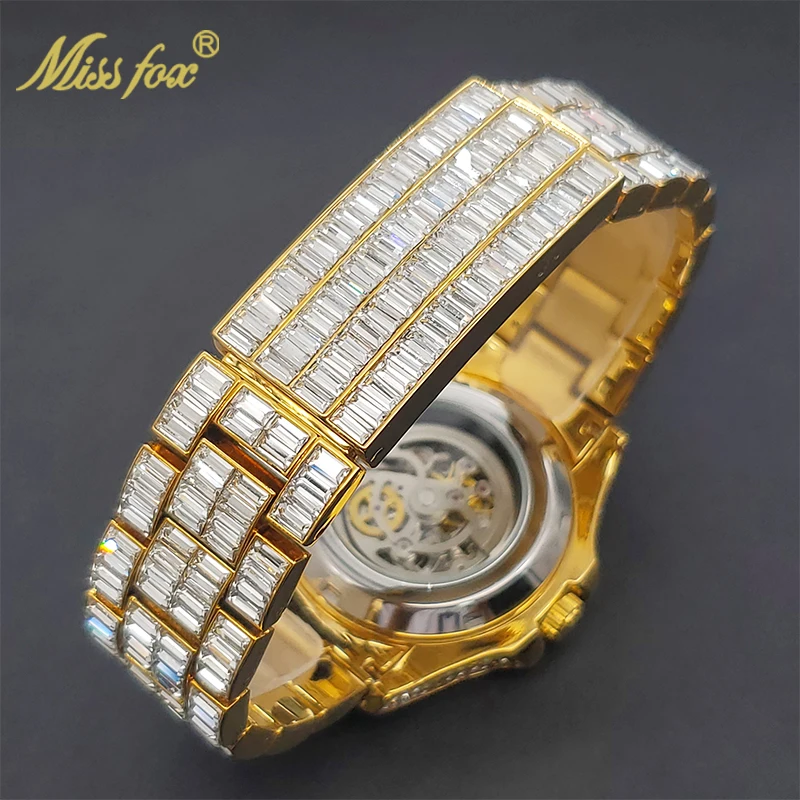 Gold Automatic Watch For Men Luxury Iced Out Diamond Men\'s Mechanical Hand Wind Watches Luminous Waterproof Clock Dropshipping