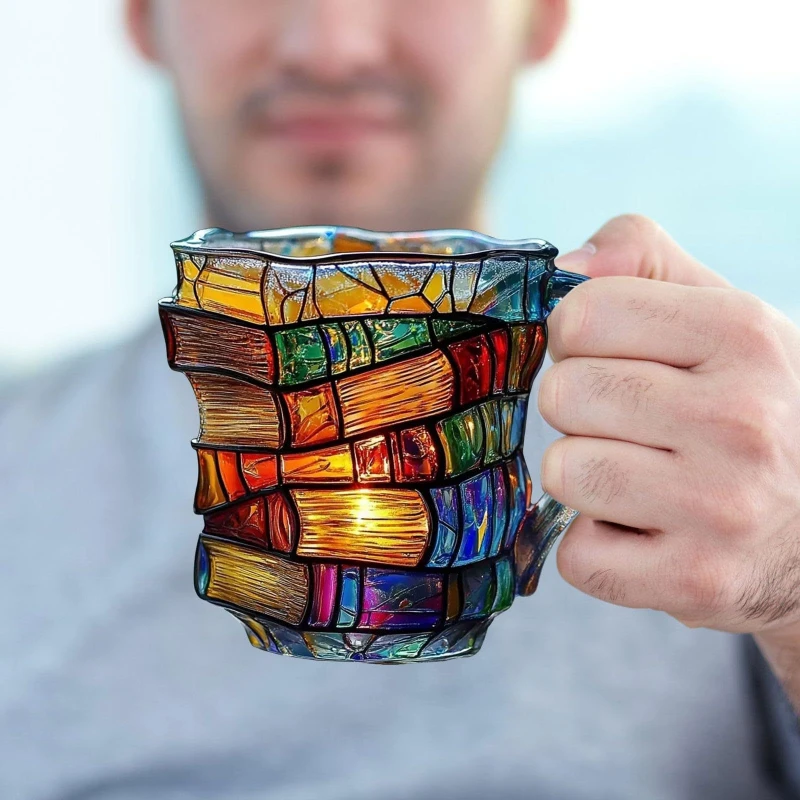 3d Painted Books Coffee Mug, Colorful Acrylic Books Stack Shaped Coffee Cup Gifts for Book Lovers Readers Librarians Writers