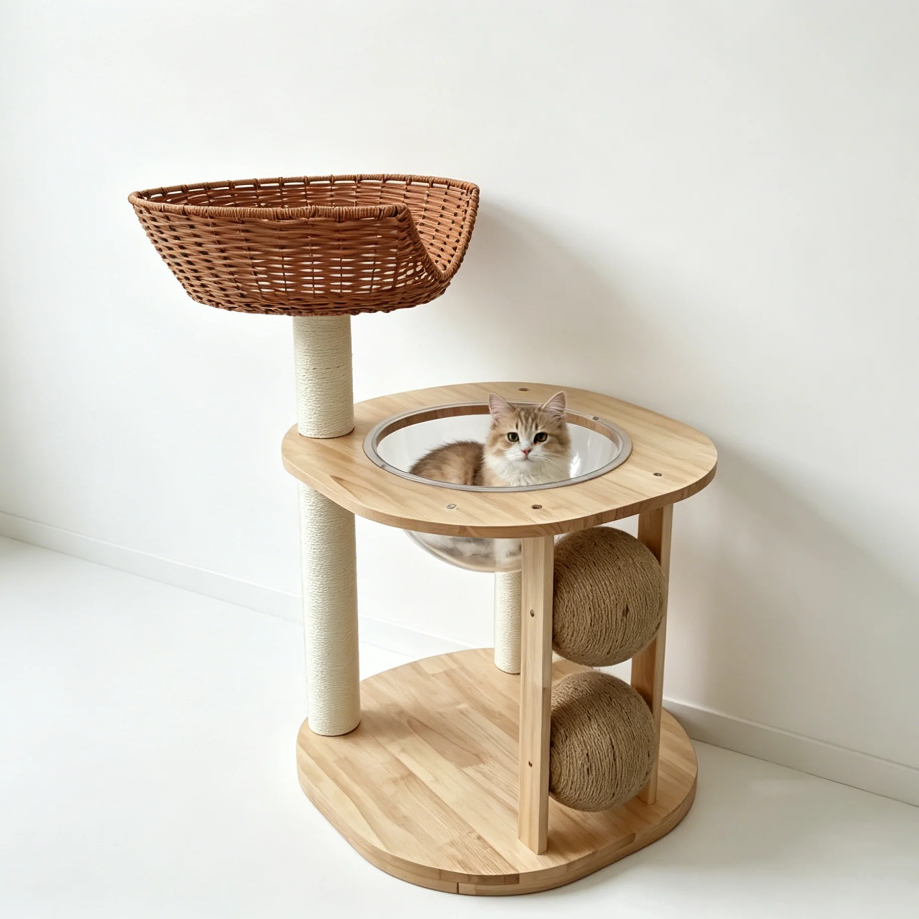 Modern Style Solid Wood Eco-Friendly Cat Climbing Frame Scratching Board Strong Column for Villa Living Room Home Office Bedroom