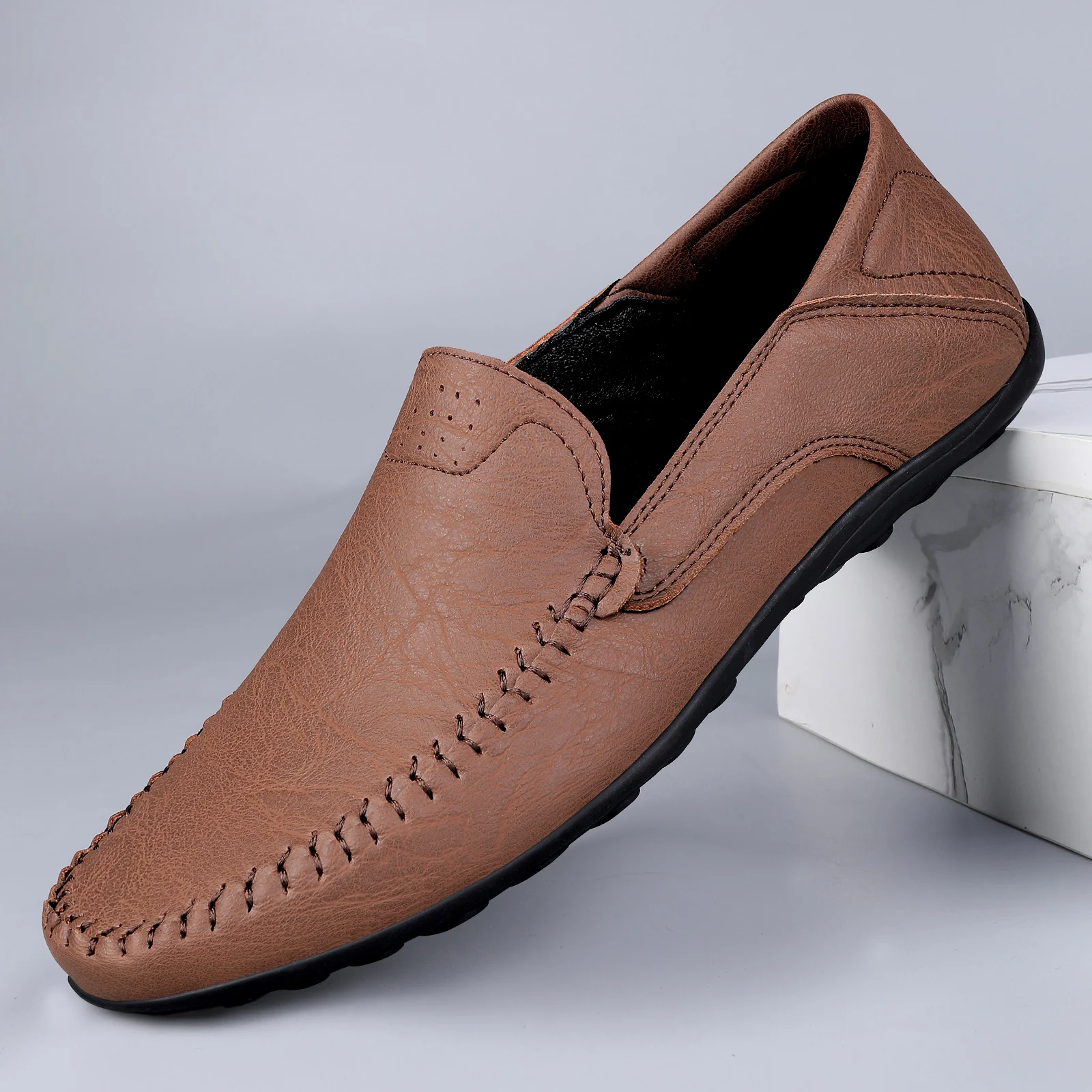 Leather Men Shoes Casual 2025  Men Loafers Moccasins Summer Breathable Slip on Boat Shoes Brand Driving Shoes Plus Size 37-47