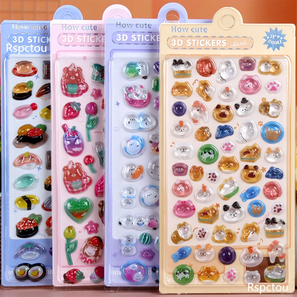 1 Stück Kawaii Cartoon-Tier-Snacks Sushi 3D-Relief-Aufkleber Niedlicher Hund Hamster Bär Puffy Sticker Laptop Kühlschrank Handy Deko-Aufkleber