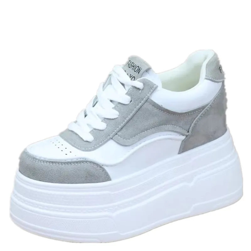 

Pop Spring Autumn 2025 Women's Casual Thick Bottomed Genuine Leather Sneakers With Laces High Heel Student Shoes Small Single Sh